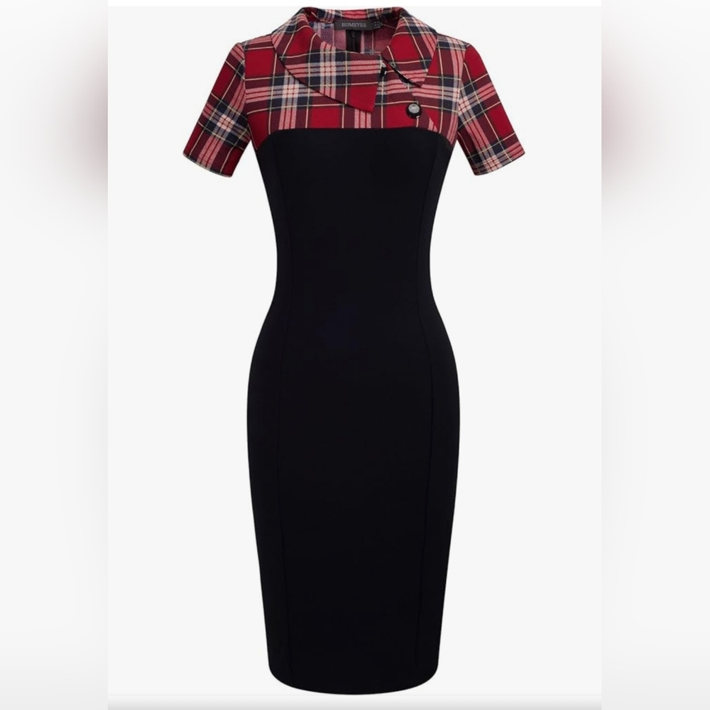 Homeyee Chic Plaid Red and Black Dress (Small)